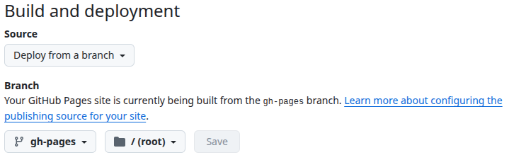GitHub Pages settings screenshot
